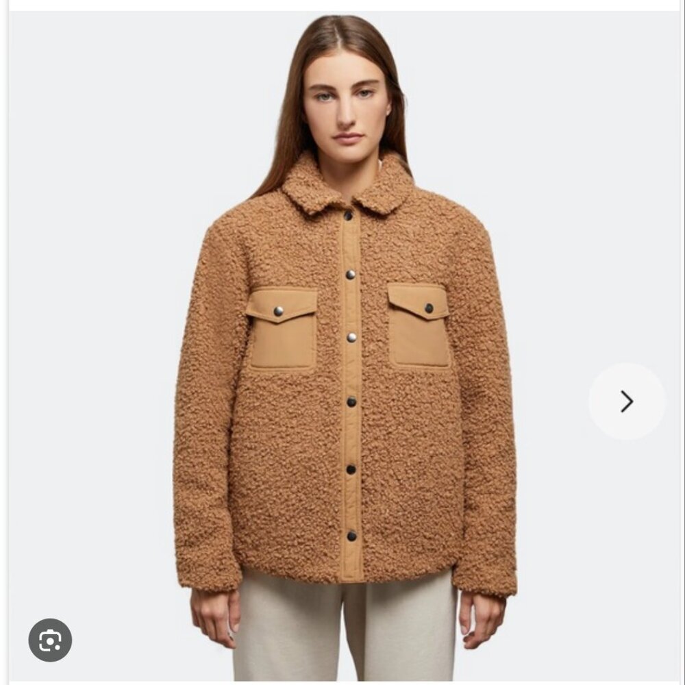 Onia Faux Sherpa Utility Lightweight Winter Jacket Coat Tan Brown Size Small